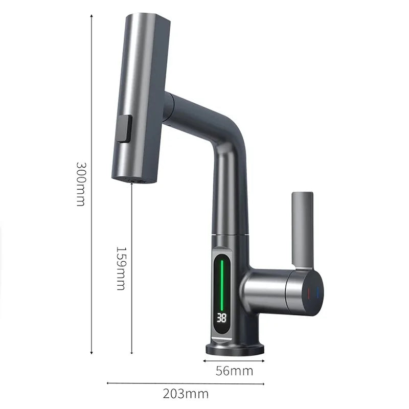 Waterfall Bathroom Basin Faucet with Digital Temperature Display