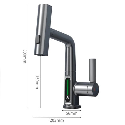 Waterfall Bathroom Basin Faucet with Digital Temperature Display