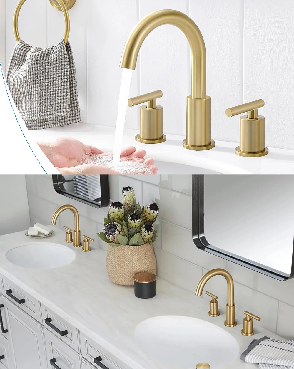 Solid Brass Bathroom Basin Faucet Dual Handle 3 Hole Tap