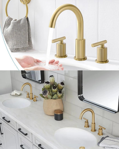 Solid Brass Bathroom Basin Faucet Dual Handle 3 Hole Tap