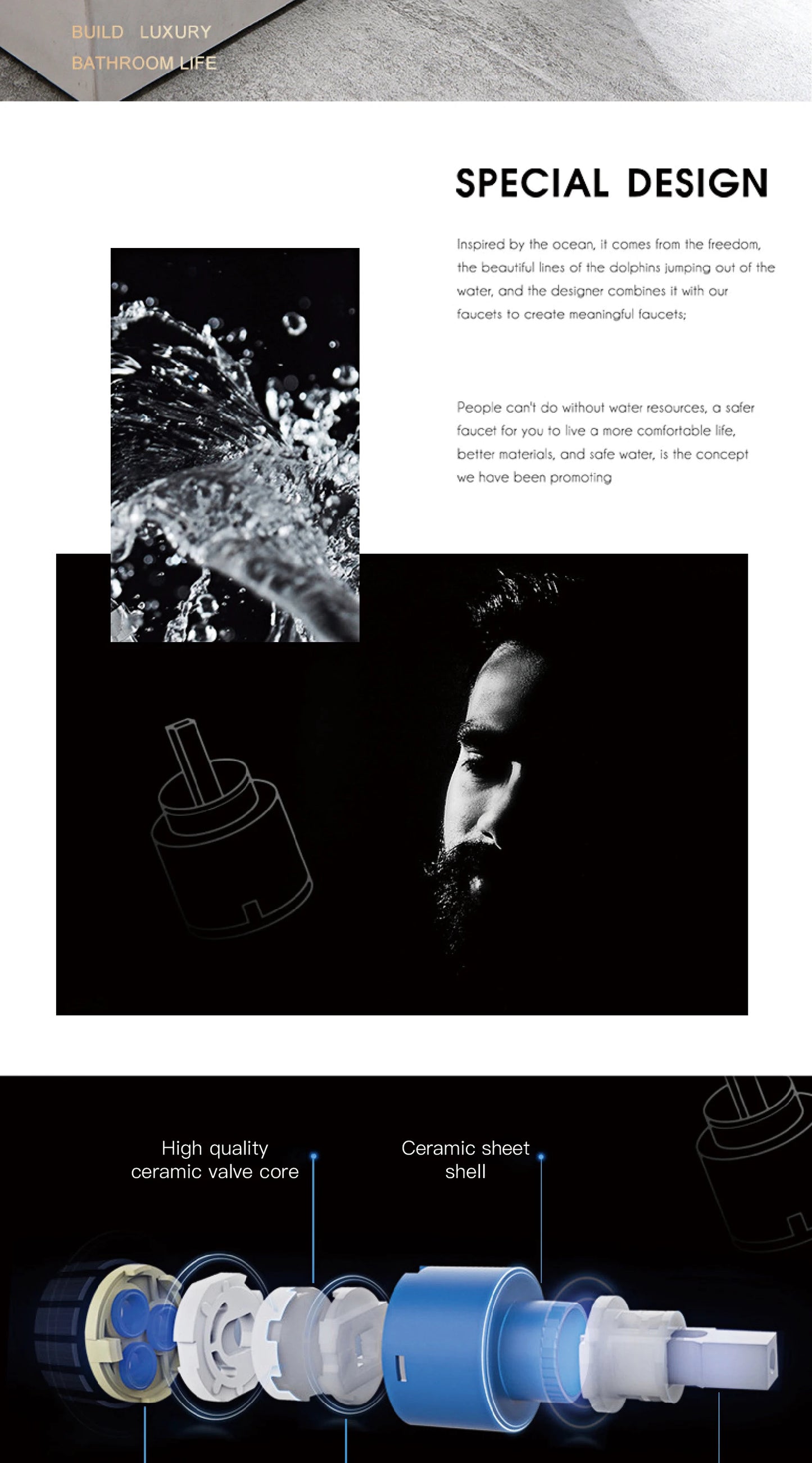 Chrome Luxury Brass Bathroom Vanity Faucet Modern Deck Mounted Basin Tap With Anti-Leak Ceramic Valve Hot/Cold Water Control
