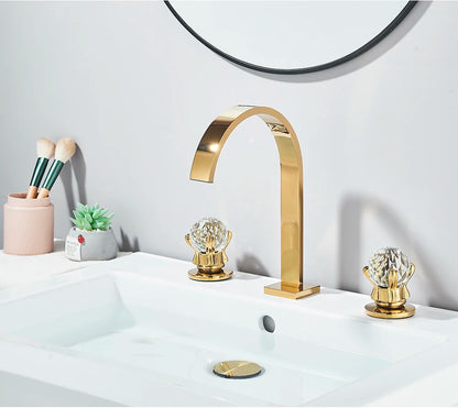 Brushed Gold Bathroom Basin Faucet Hot Cold Mixer Sink Tap