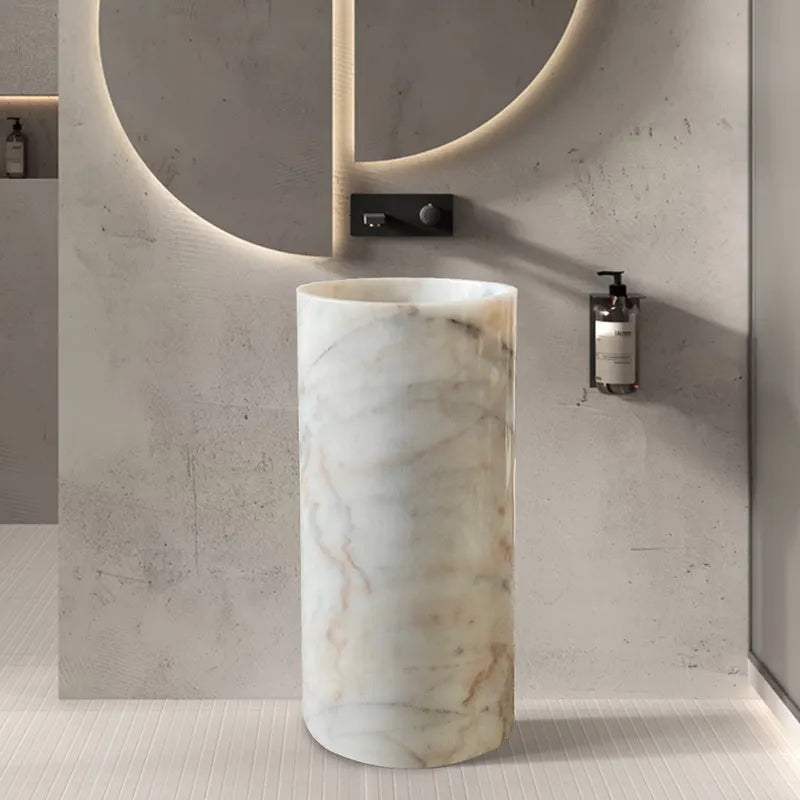 Natural Marble Pedestal Wash Basin Luxury Nordic Bathroom Sink