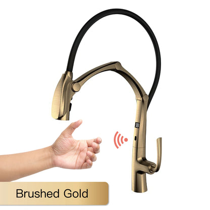 Gun Grey LED Kitchen Faucet Touchless Pull Down Mixer Tap