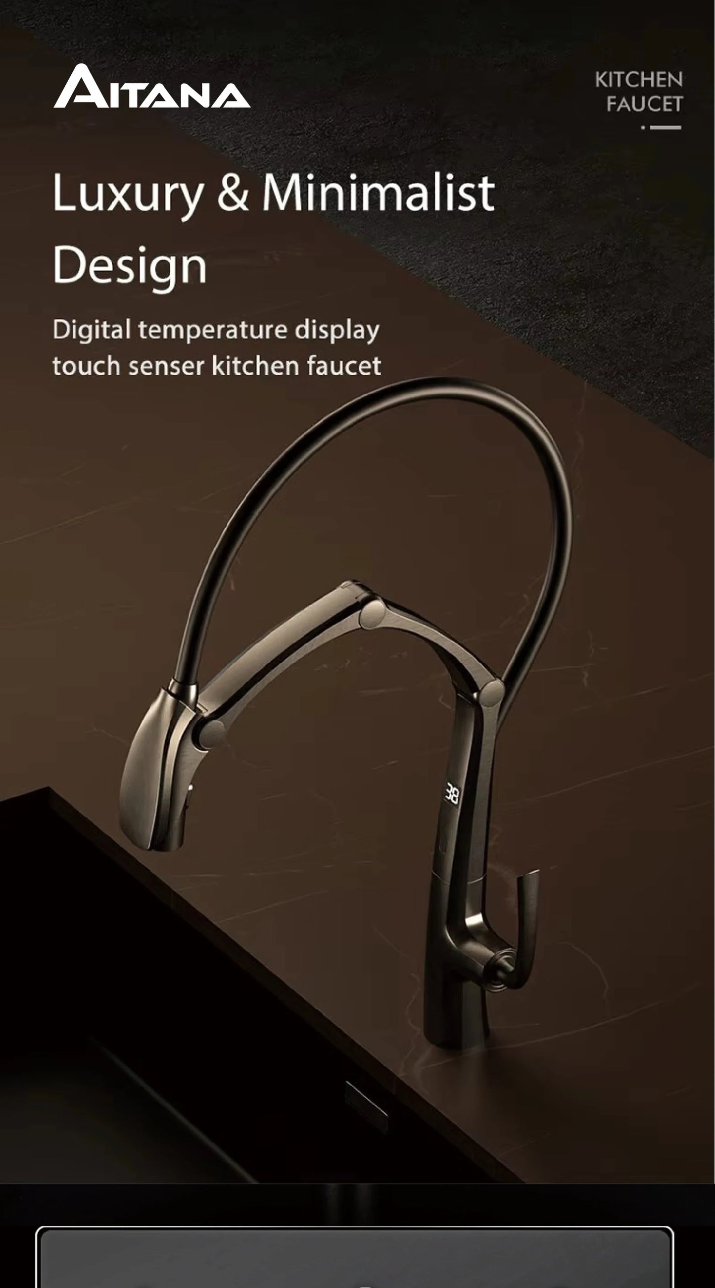 AITANA Gun Grey Touchless LED Kitchen Faucet – Pull-Out 3-Function Spray