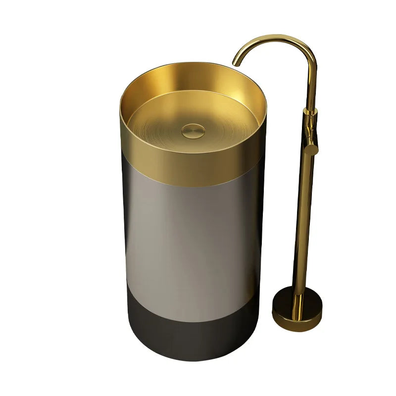 304 Stainless Steel Column Wash Basin Modern Luxury Pedestal Sink