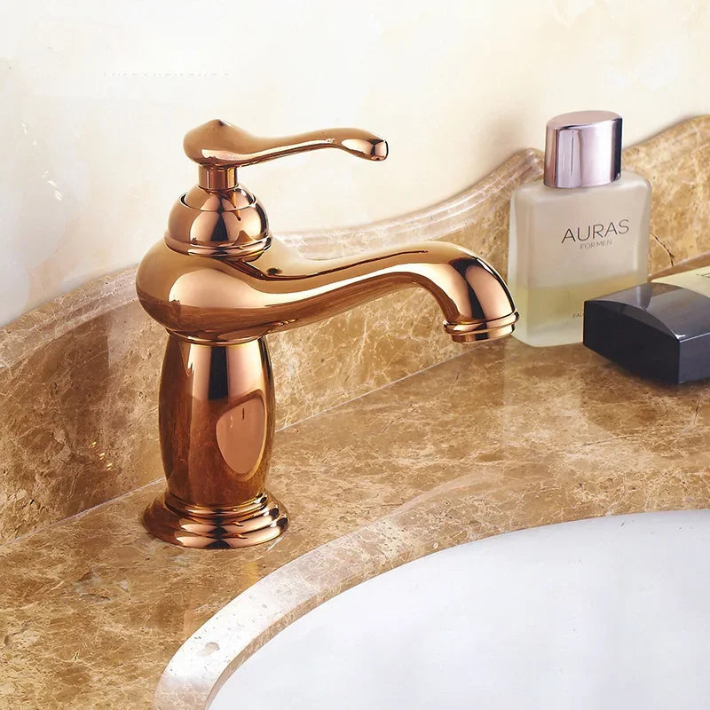 Luxury Europe style antique gold bathroom basin faucet Mixers Taps single handle magic lamp cold and hot water kitchen faucet