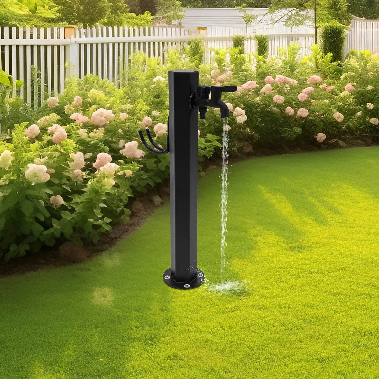 Hexagonal Outdoor Column Faucet 304 Steel Dual Outlet Floor Mount