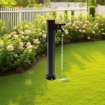 Hexagonal Outdoor Column Faucet 304 Steel Dual Outlet Floor Mount