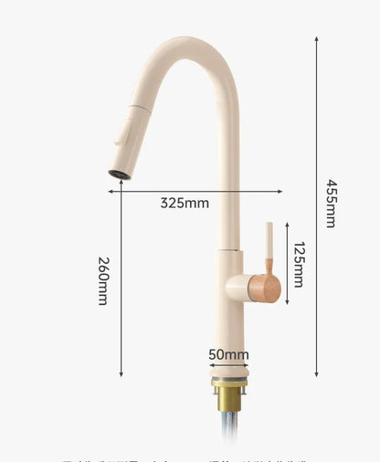 Cream Pull Out Kitchen Faucet Hot Cold Rotating Mixer Tap