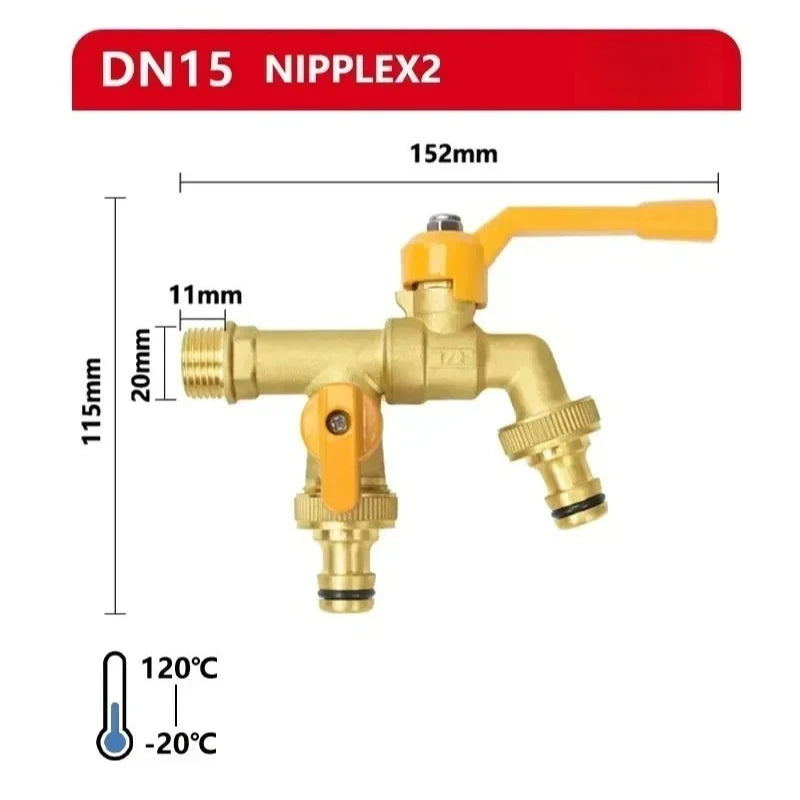 Outdoor Brass Garden Faucet – Anti-Freeze Bibcock with Dual Hose Connector