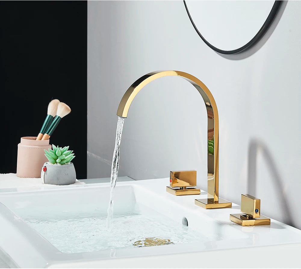 Brushed Gold Bathroom Basin Faucet Hot Cold Mixer Sink Tap