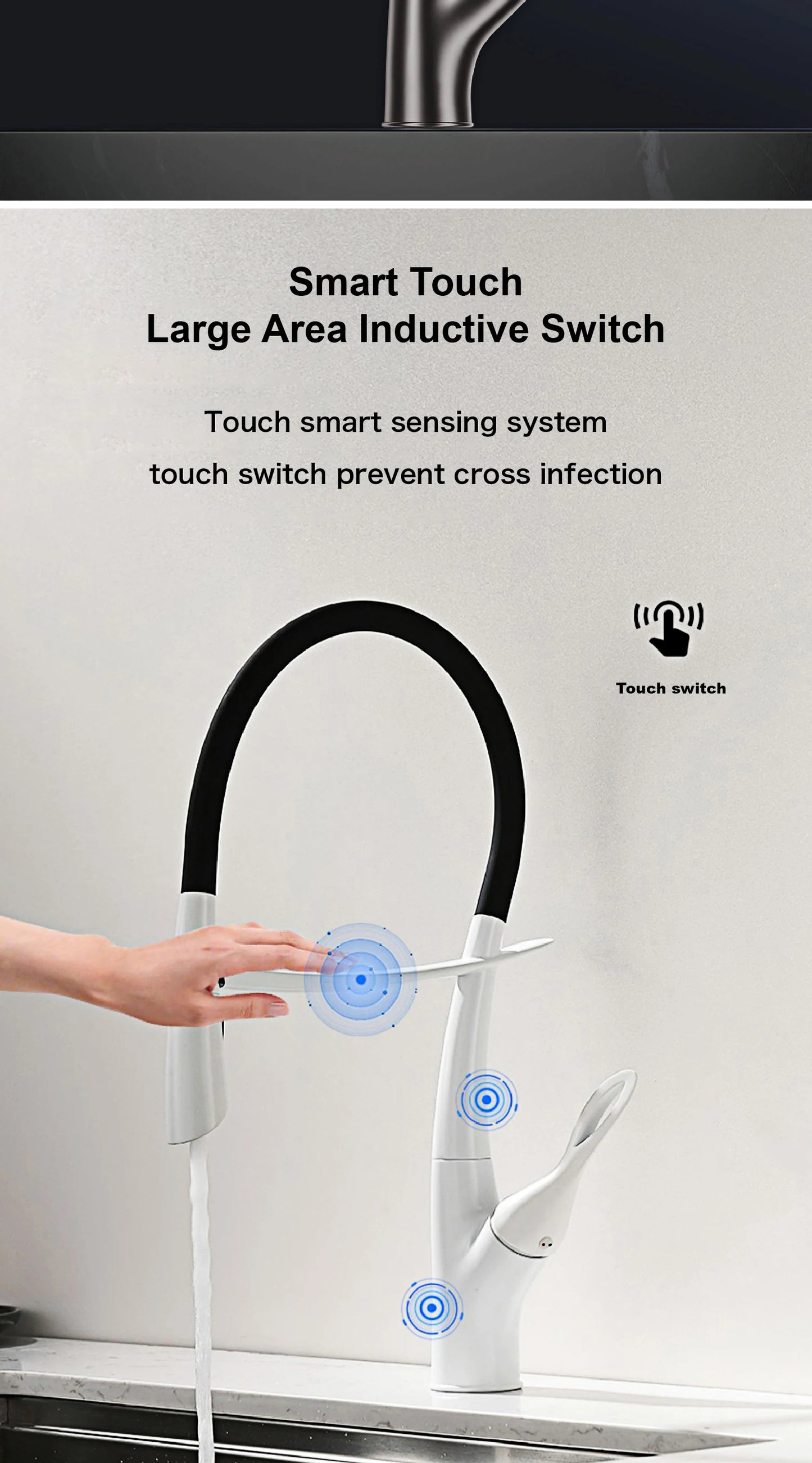 Gestan brass brushed gold kitchen faucet with touch switch design, single handle ceramic valve core, hot and cold water sink Tap