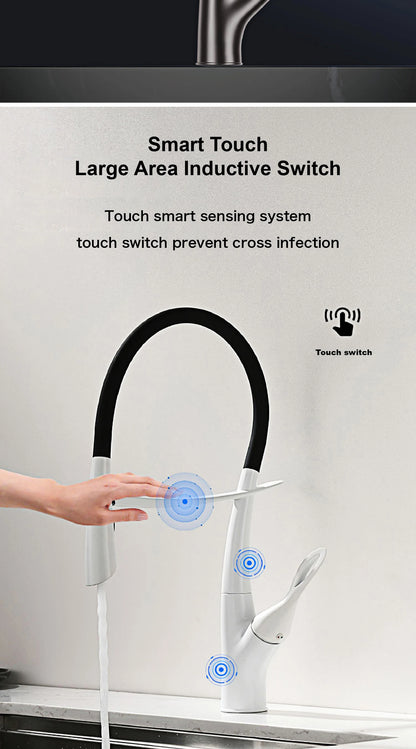 Gestan brass brushed gold kitchen faucet with touch switch design, single handle ceramic valve core, hot and cold water sink Tap