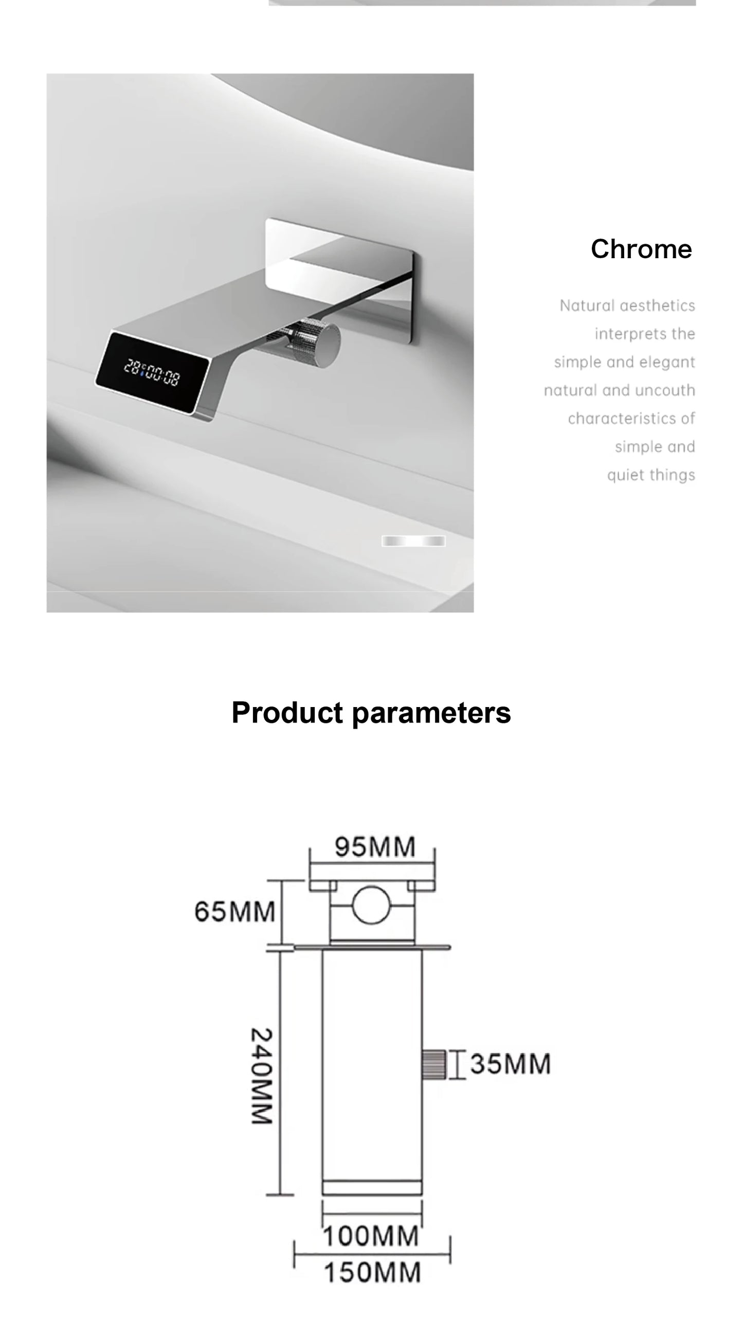 Gun Grey LED Digital Bathroom Faucet Waterfall Mixer Tap