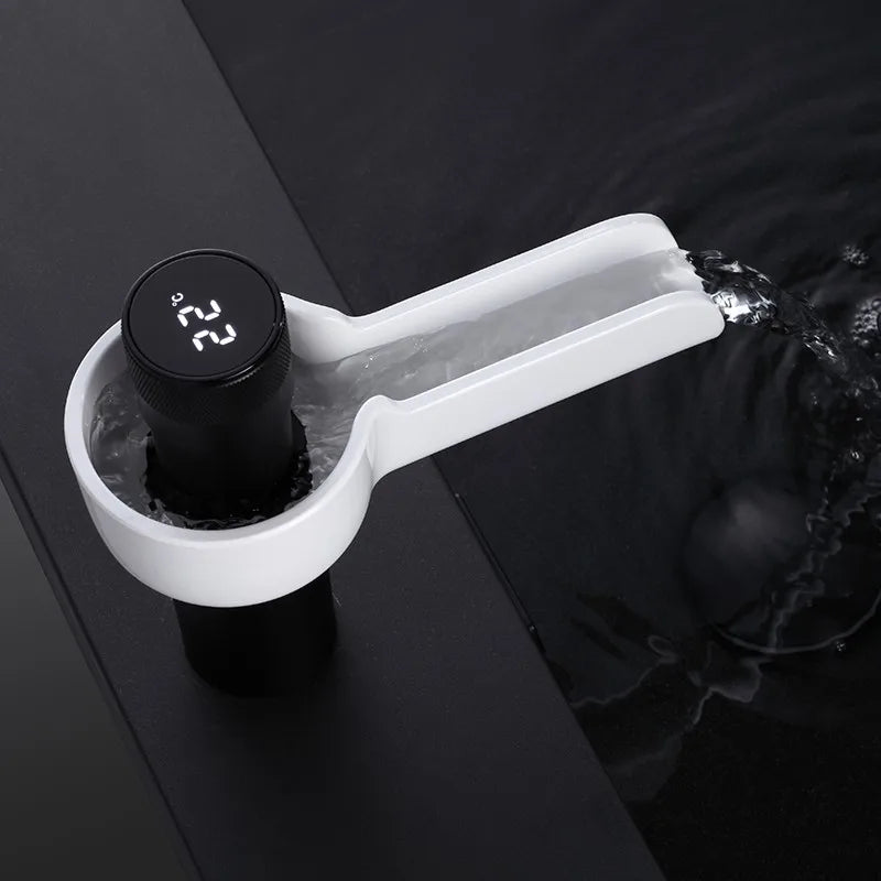 Black LED Digital Bathroom Basin Faucet Temperature Display Tap
