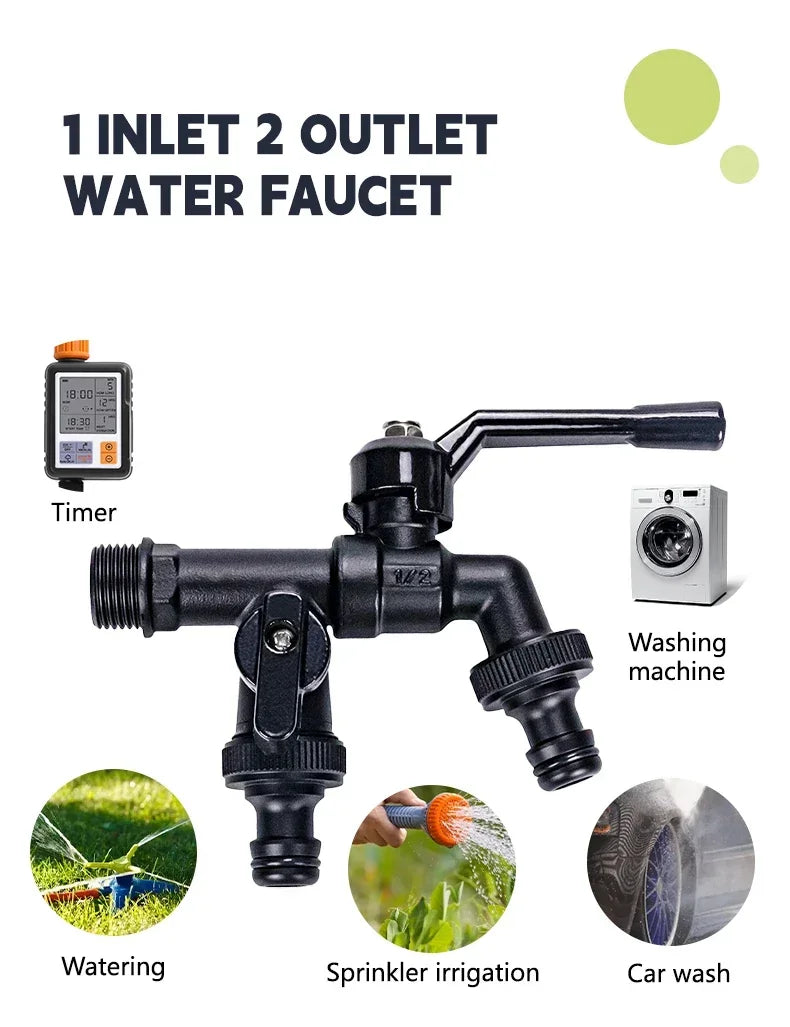 Outdoor Brass Garden Faucet – Anti-Freeze Bibcock with Dual Hose Connector