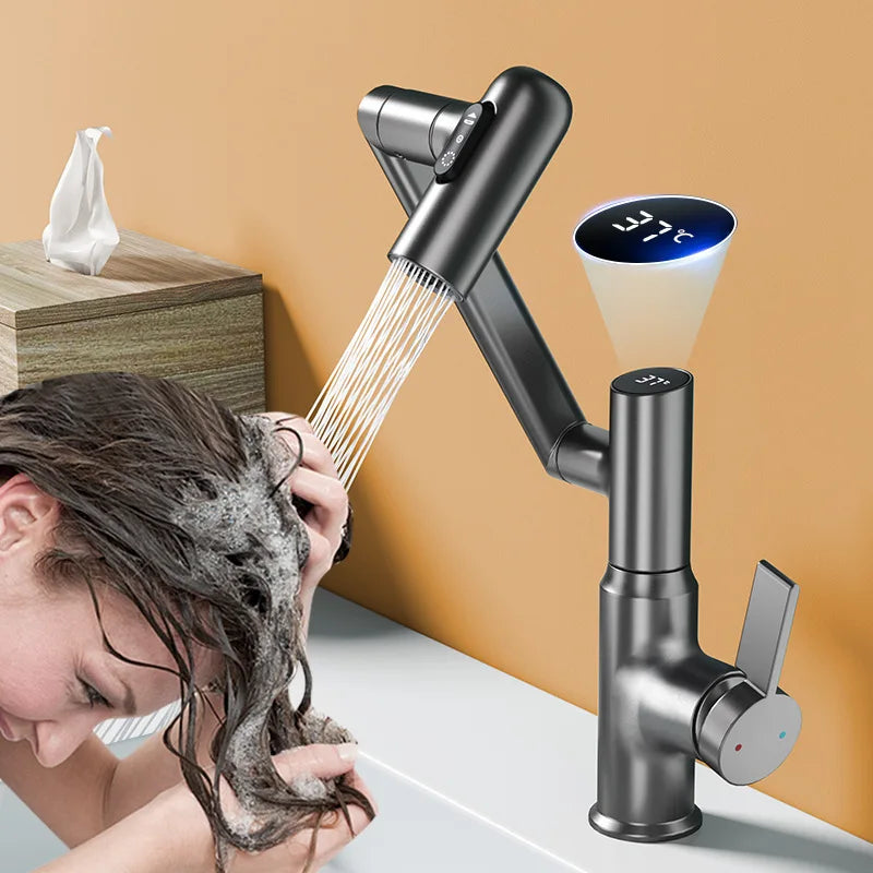 LED Digital Display Basin Faucet with 360° Rotating Sprayer