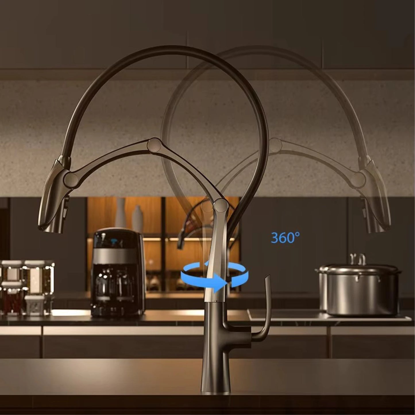 Gun Grey LED Kitchen Faucet Touchless Pull Down Mixer Tap