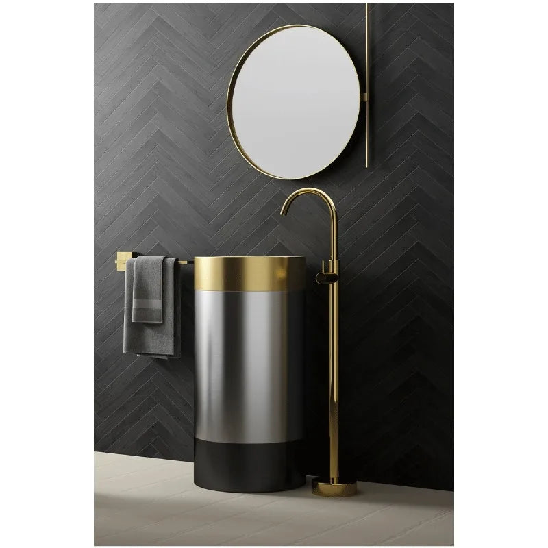 304 Stainless Steel Column Wash Basin Modern Luxury Pedestal Sink
