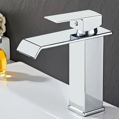 Luxury Glam Style Waterfall Bathroom Sink Faucet - 304 Stainless Steel, Cold and Hot Water Mixer Tap with Chrome Finish,