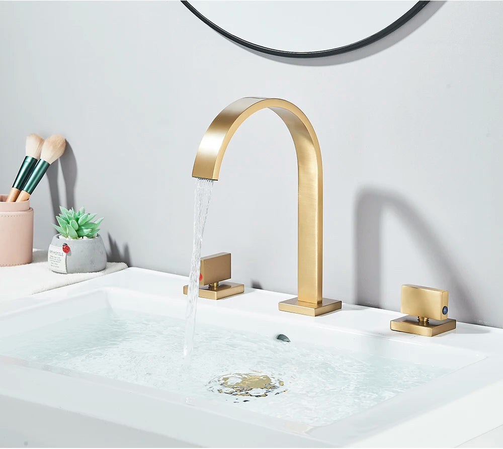 Brushed Gold Bathroom Basin Faucet Hot Cold Mixer Sink Tap