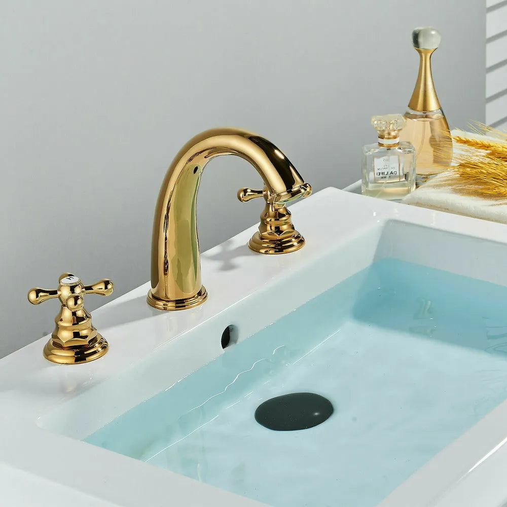 DANLUOLAN Luxury Gold Widespread Bathroom Faucet – Dual Handle