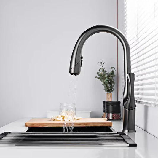 Luxury Black Brass Touch Kitchen Faucet – Single Handle Pull-Out