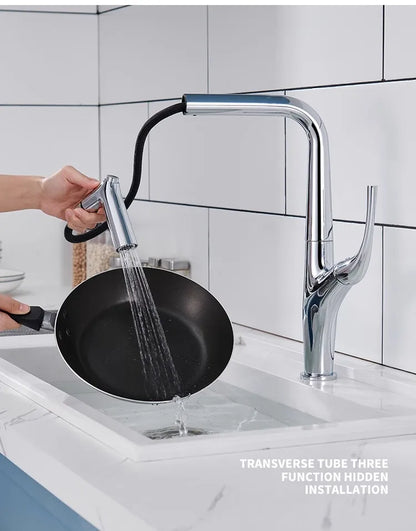 Brushed Gold Pull-Out Kitchen Faucet – Deck Mounted Single Handle