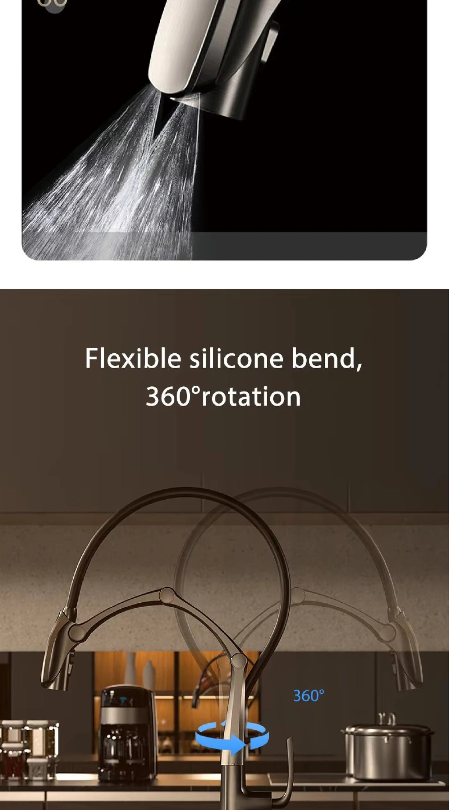 AITANA Gun Grey Touchless LED Kitchen Faucet – Pull-Out 3-Function Spray