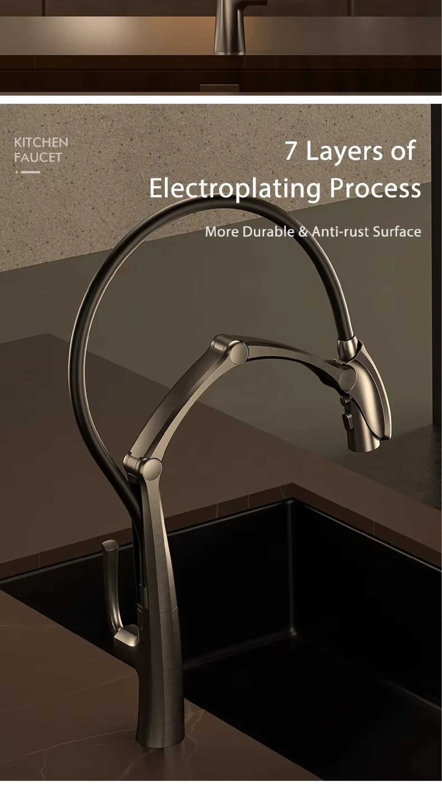 AITANA Gun Grey Touchless LED Kitchen Faucet – Pull-Out 3-Function Spray