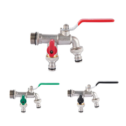Brass Double Tap Faucet 3/4 Inch Dual Outlet Garden Valve Splitter