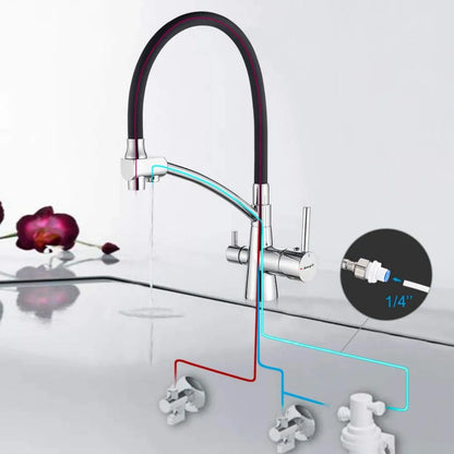 Modern Brass Kitchen Faucet with Pull-Out Filtered Water – Hot & Cold