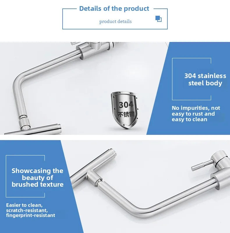 304 Stainless Steel Rotating Kitchen Faucet – Hot & Cold, Single Handle, Brushed Finish