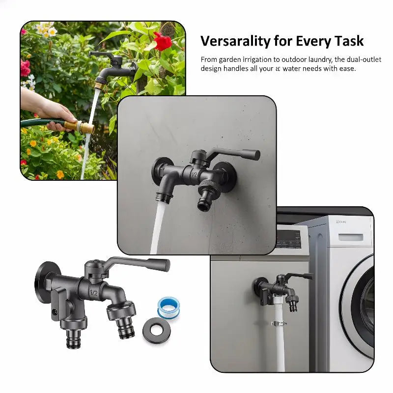 Freeze Proof Dual Outlet Garden Faucet Zinc Alloy G1/2 Tap Valve