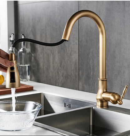 Antique Bronze Pull-Out Kitchen Faucet Hot Cold Mixer Tap