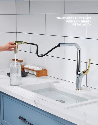 Brushed Gold Pull-Out Kitchen Faucet – Deck Mounted Single Handle