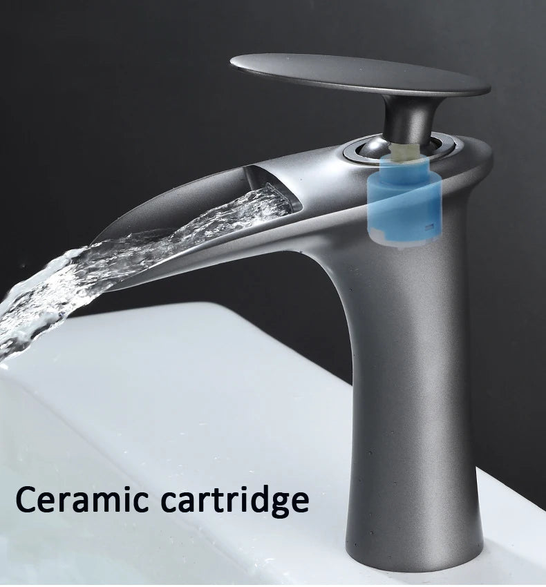 Antique Brass Waterfall Bathroom Faucet – Single Handle Basin Mixer Tap