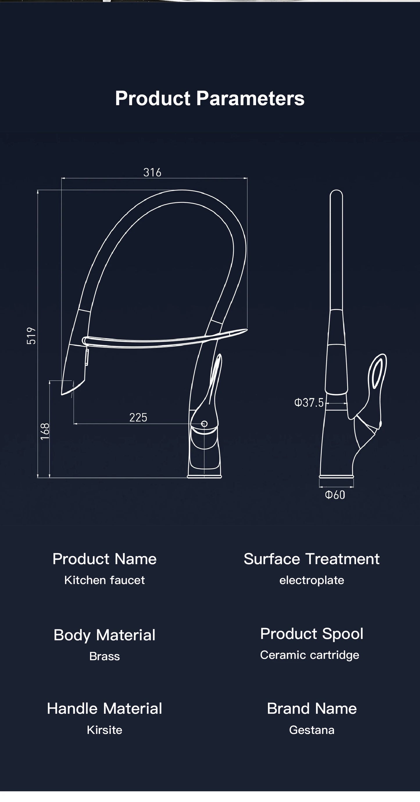 Gestan brass brushed gold kitchen faucet with touch switch design, single handle ceramic valve core, hot and cold water sink Tap