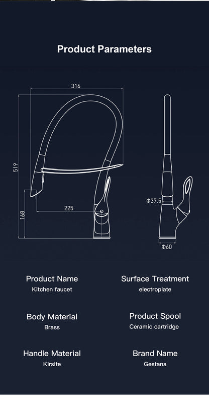 Gestan brass brushed gold kitchen faucet with touch switch design, single handle ceramic valve core, hot and cold water sink Tap