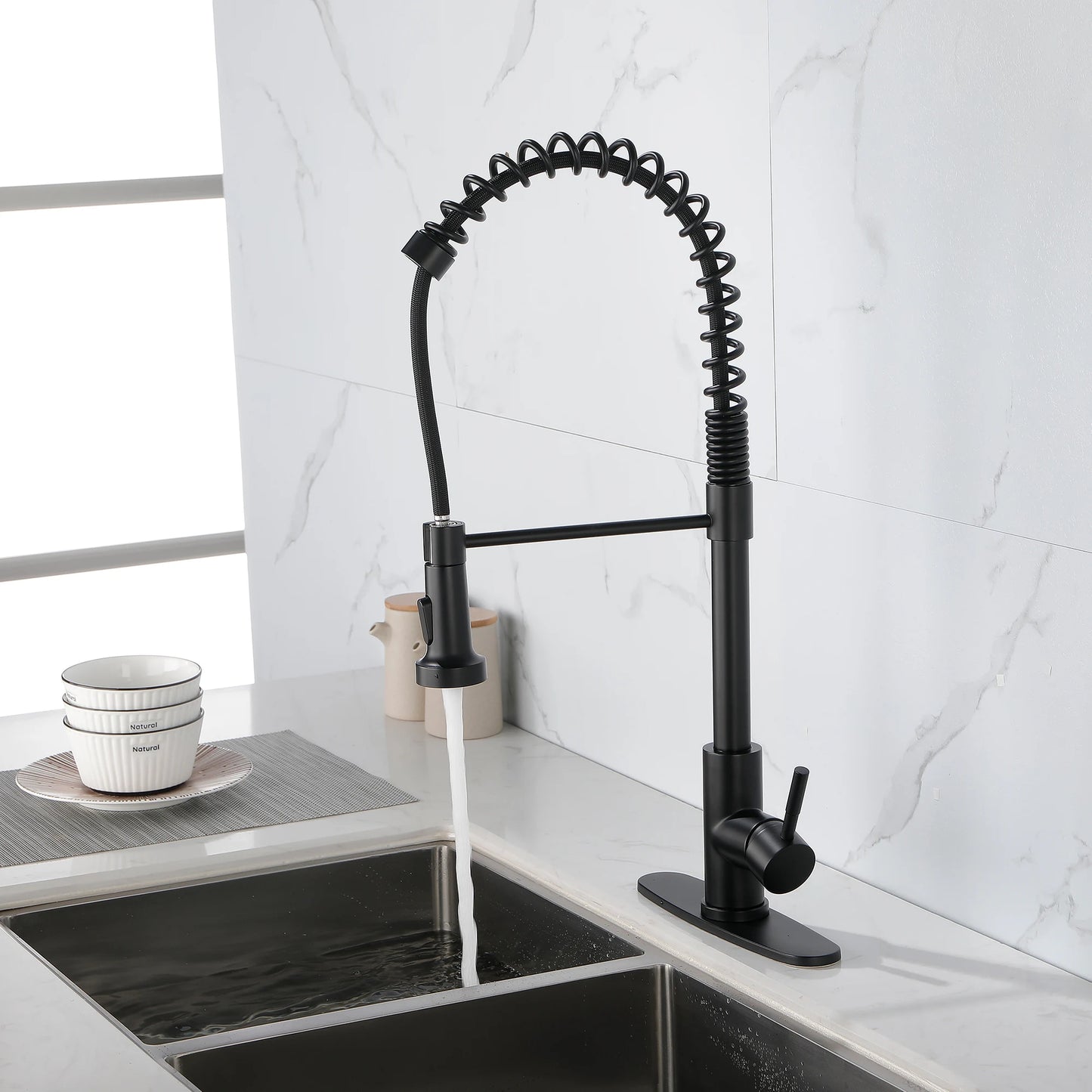 Solid Brass Pull Down Kitchen Faucet with High Arc Sprayer