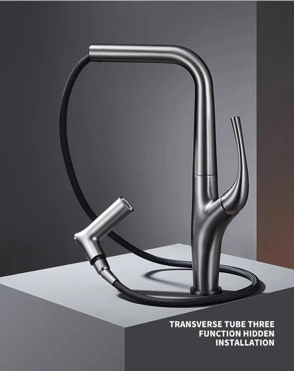 Brushed Gold Pull-Out Kitchen Faucet – Deck Mounted Single Handle