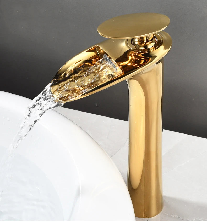 Antique Brass Waterfall Bathroom Faucet – Single Handle Basin Mixer Tap