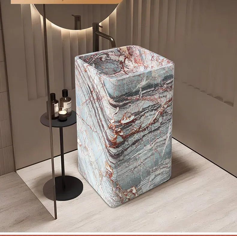 Natural Marble Pedestal Wash Basin Luxury Nordic Bathroom Sink
