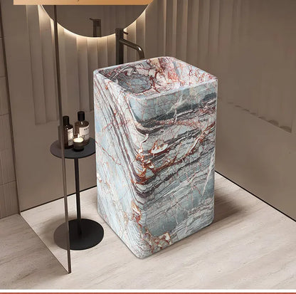 Natural Marble Pedestal Wash Basin Luxury Nordic Bathroom Sink
