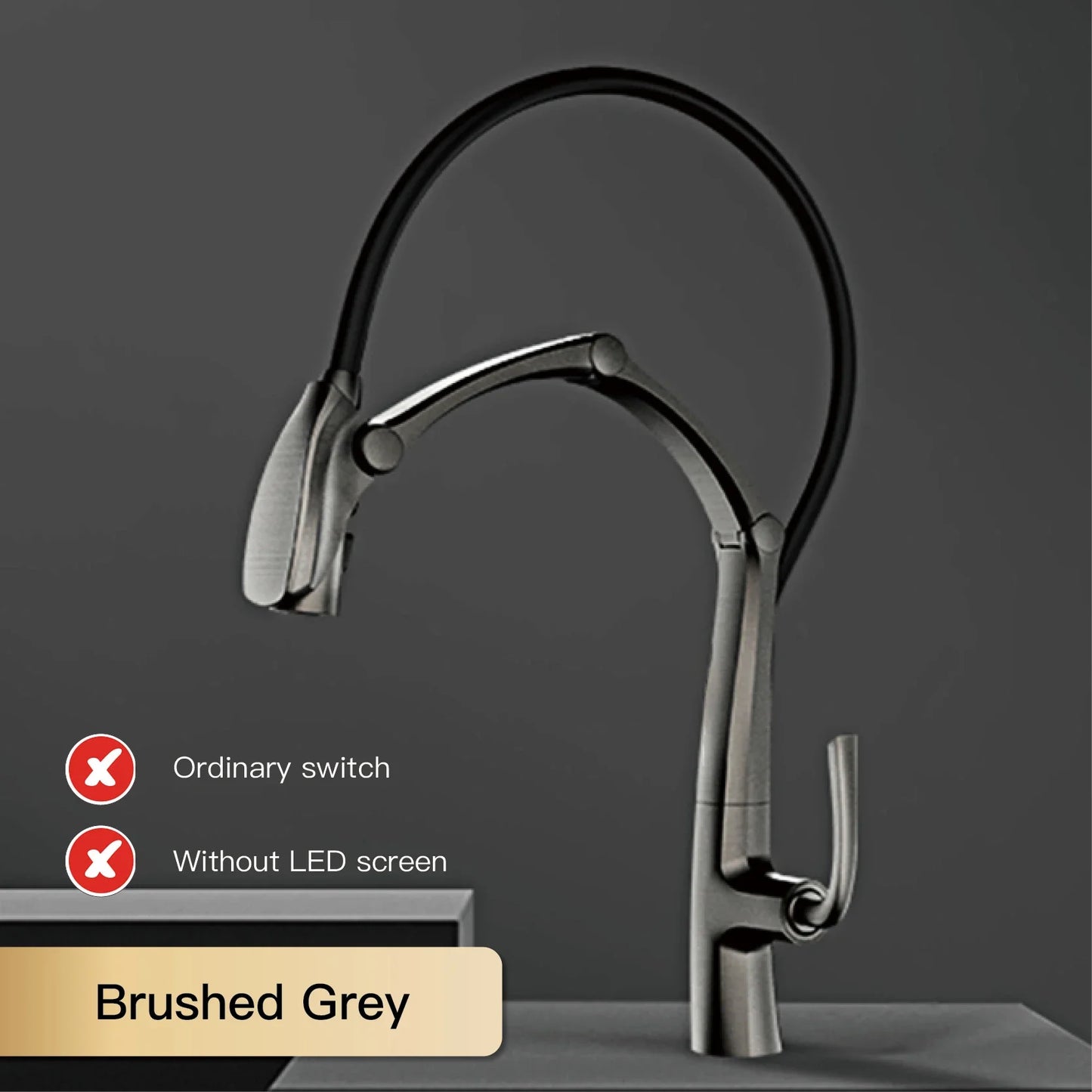 Luxury Gun Gray Brass Kitchen Faucet – Digital Touchless Pull-Out Mixer