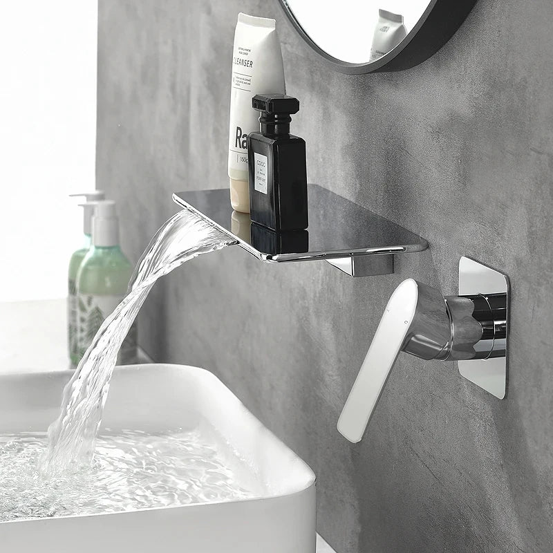 Wall-Mounted Waterfall Basin Faucet – Chrome Brass Single Handle