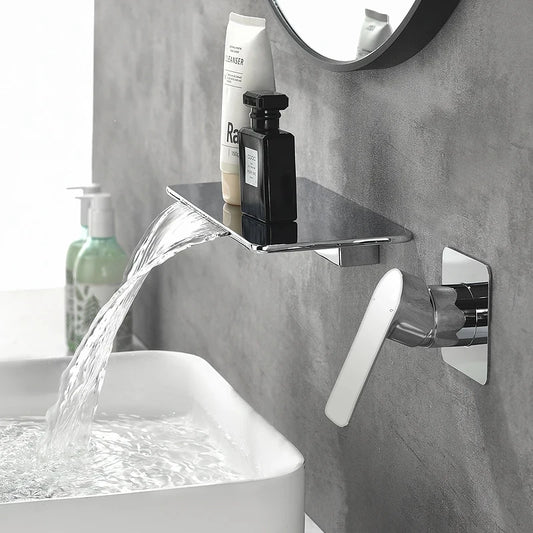Wall-Mounted Waterfall Basin Faucet – Chrome Brass Single Handle
