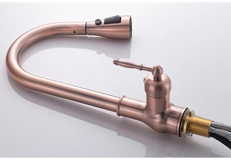 Antique Bronze Pull-Out Kitchen Faucet Hot Cold Mixer Tap