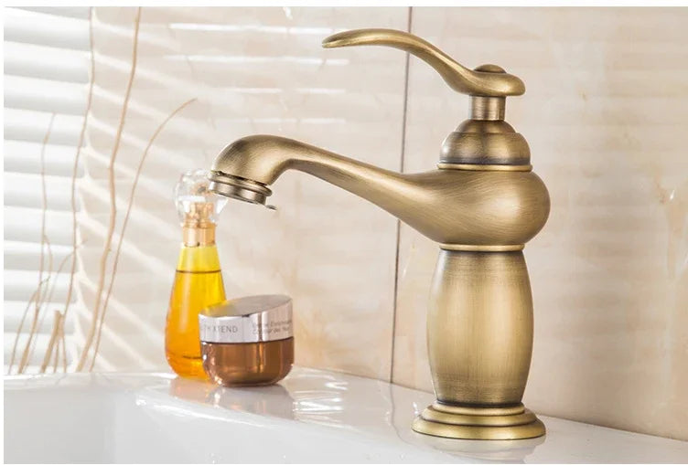 Luxury Europe style antique gold bathroom basin faucet Mixers Taps single handle magic lamp cold and hot water kitchen faucet